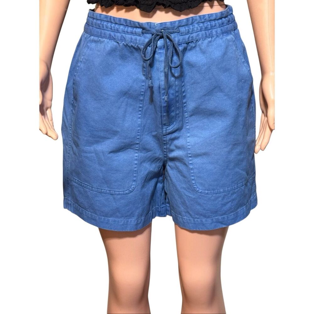 Women's blue high waist drawstring shorts M